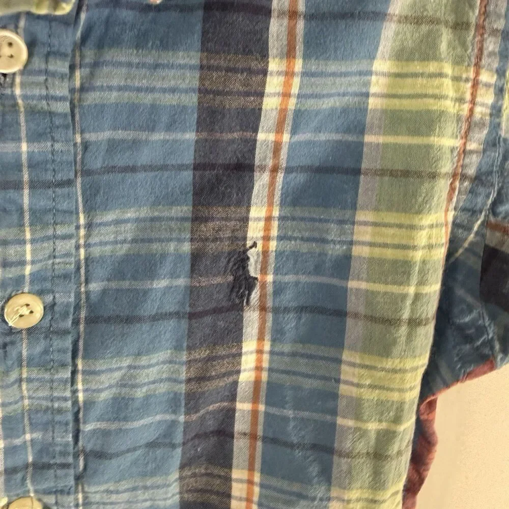 Ralph Lauren Casual Button Up Shirt Boys 4T Blue Plaid Short Sleeve Collared